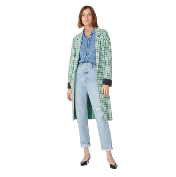 J.CREW Ella open-front wool blend Long green plaid Sweater coat Women's - Picture 1 of 9